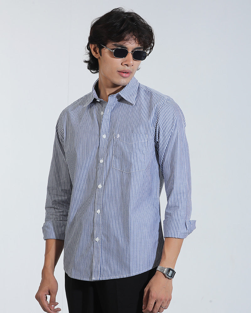 Blue And White  Cotton  Full Sleeve Shirt – Kairo