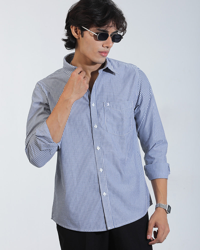 Blue And White  Cotton  Full Sleeve Shirt – Kairo