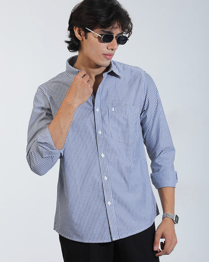 Blue And White  Cotton  Full Sleeve Shirt – Kairo