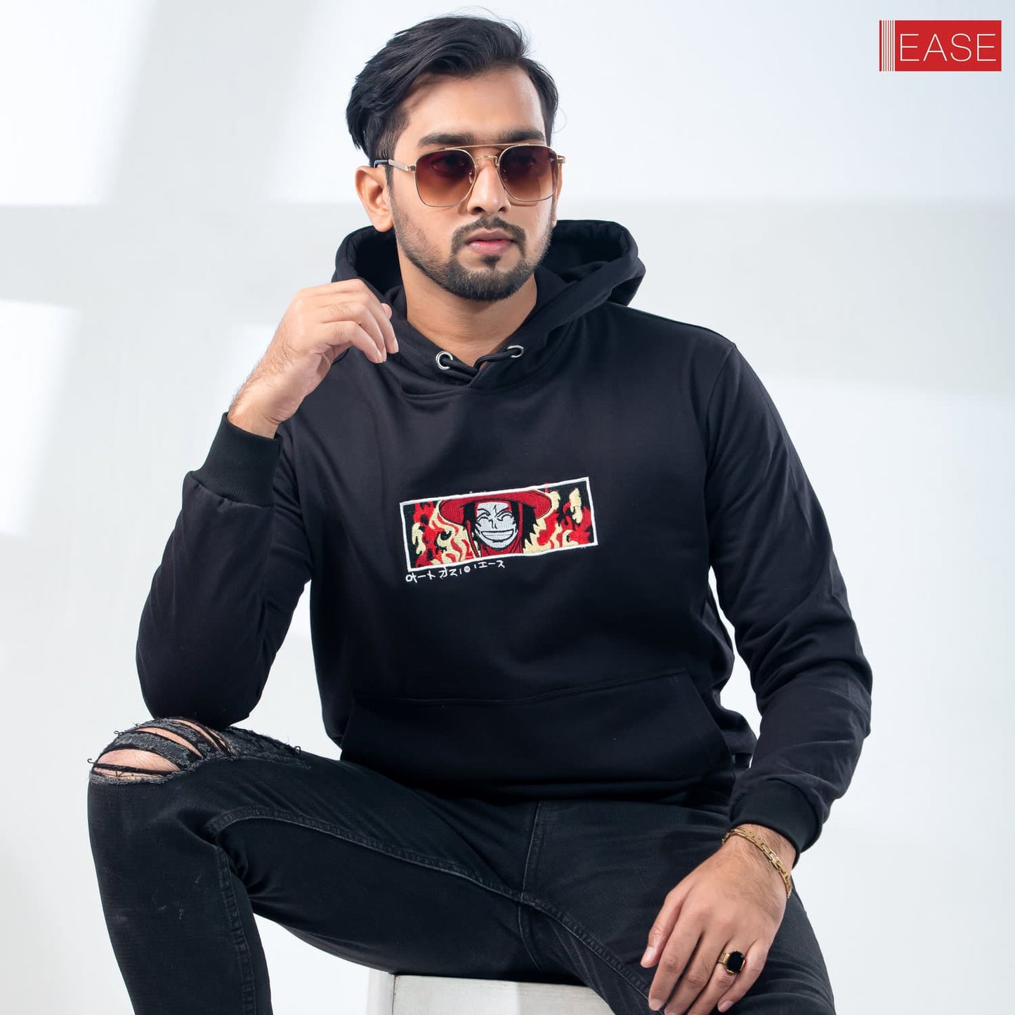 Black Colorful Embroidery Hoodie