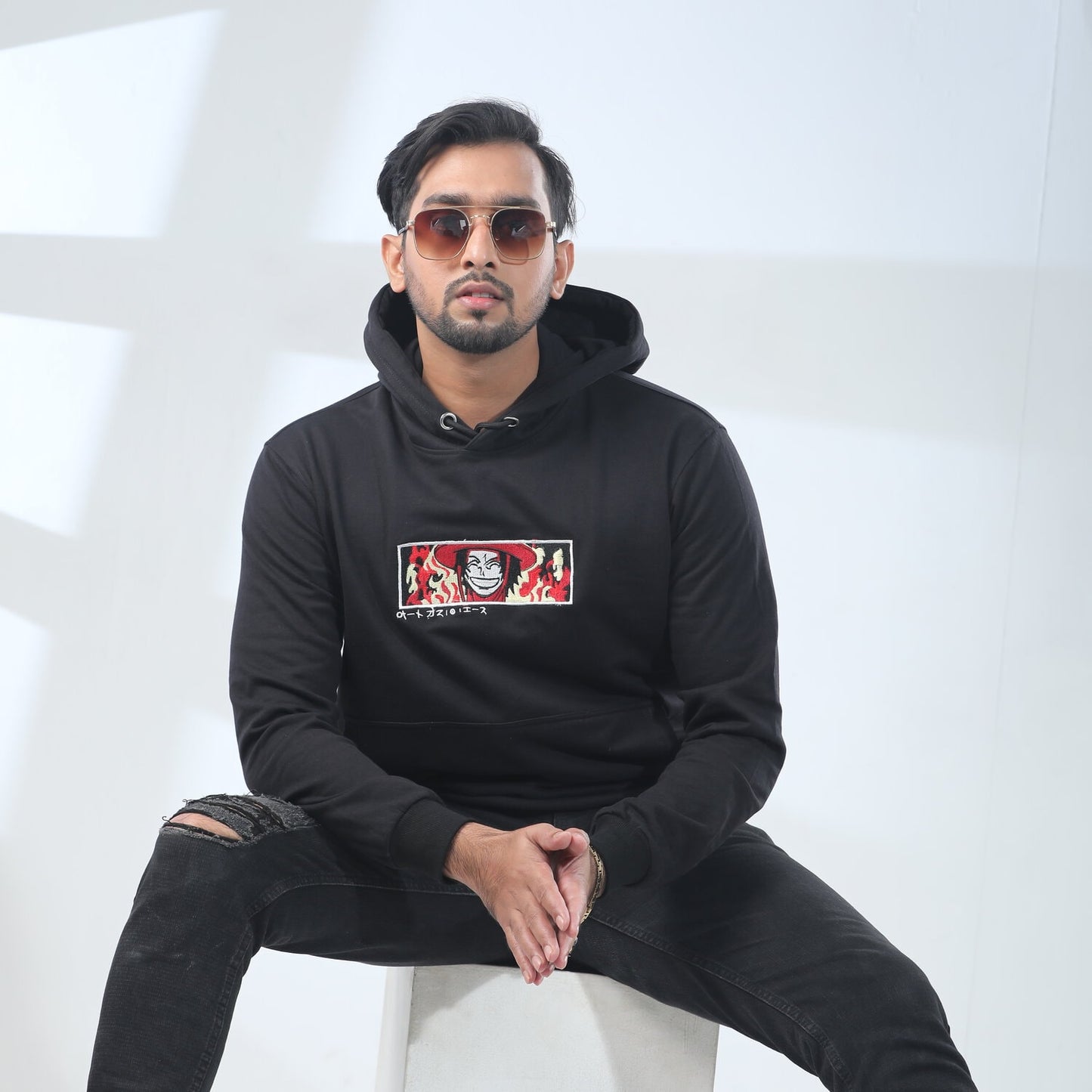 Black Colorful Embroidery Hoodie