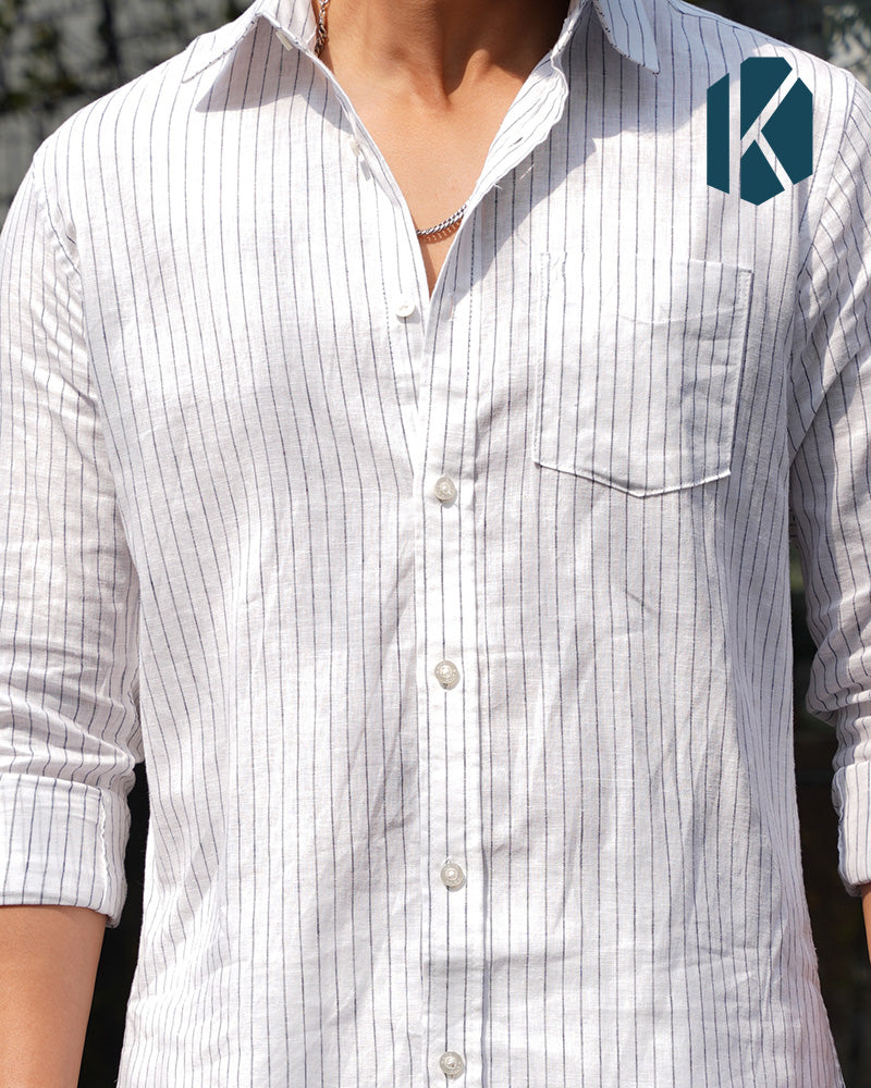 White Pinstripe Full Sleeve Shirt - Premium Remi Cotton