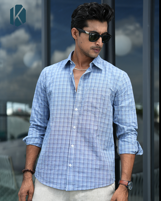 Blue & Black Cotton Check Full Sleeve Shirt – Kairo
