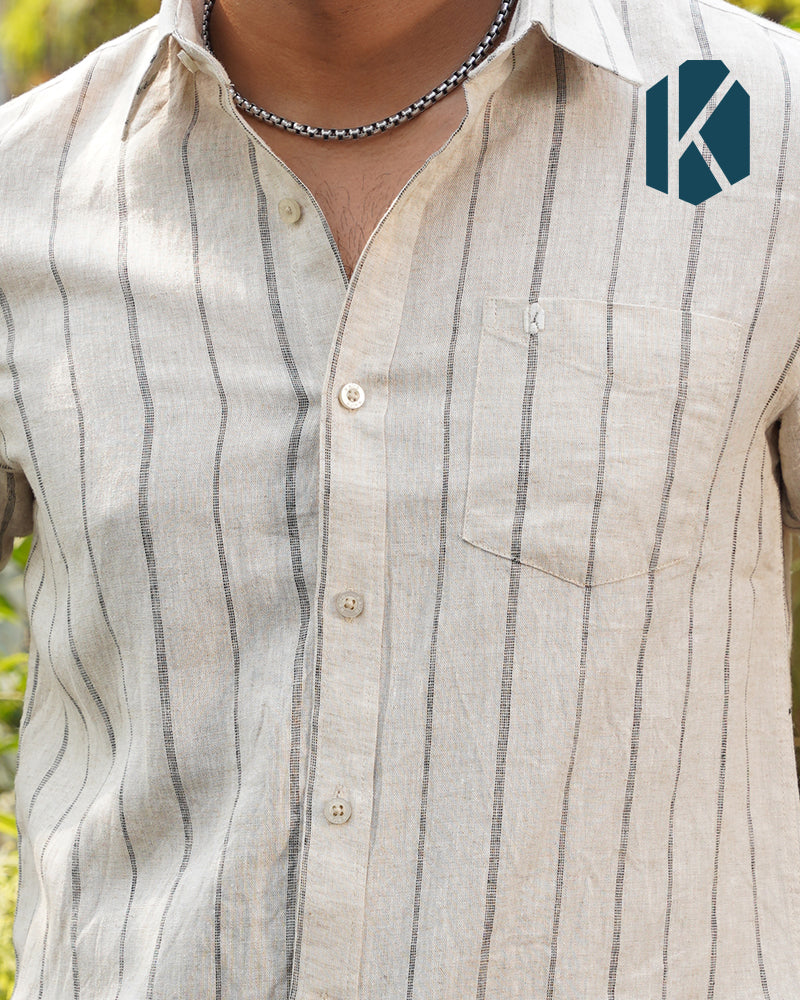 Beige & Black Stripe Full Sleeve Shirt - Premium Remi Cotton