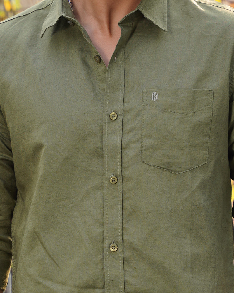 Olive Green Remi Cotton Full Sleeve Shirt for Men – Premium Office & Smart-Casual Wear