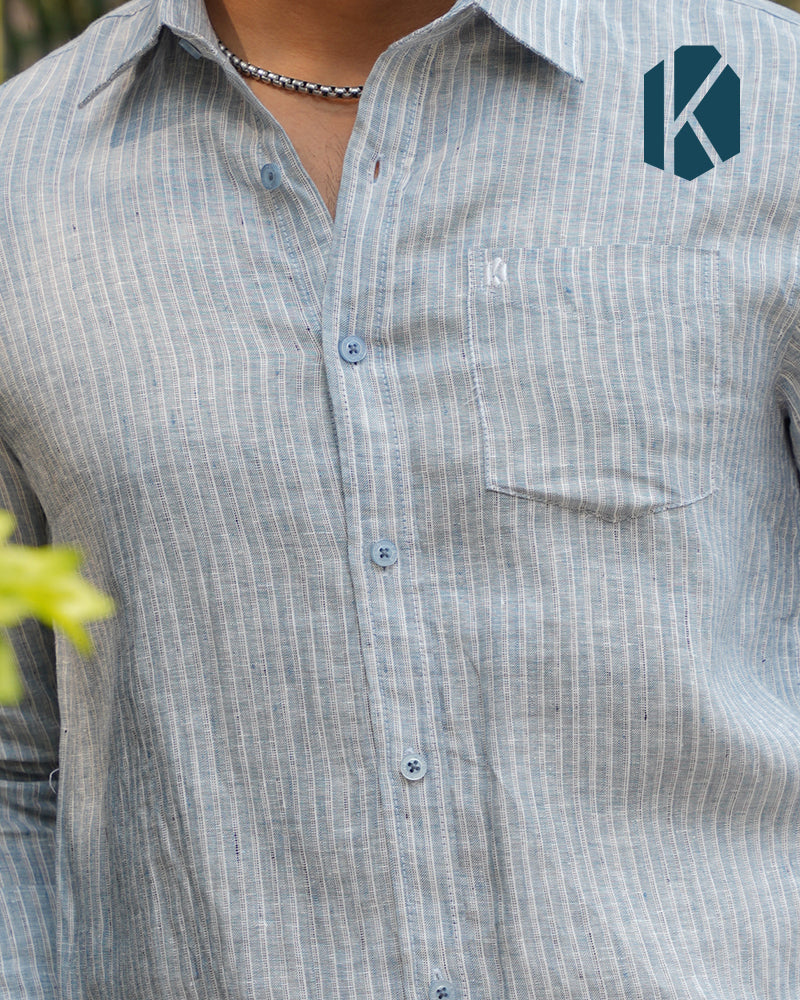 Deep Sky Blue Denim-Texture Full Sleeve Shirt - Premium Remi Cotton