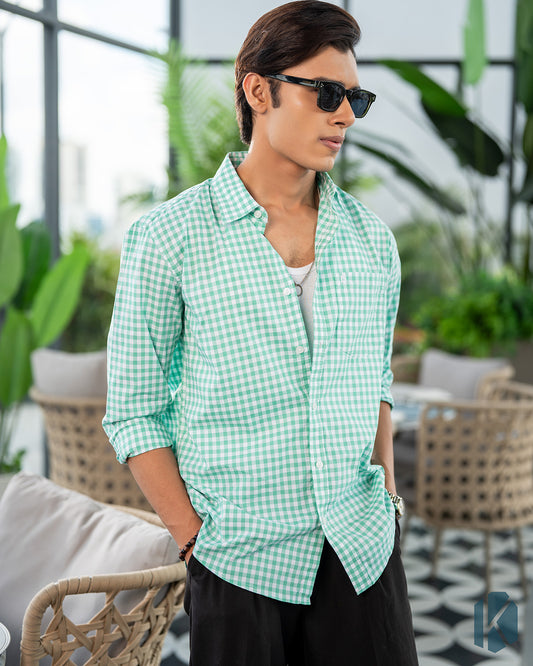Green And White Cotton Check Full Sleeve Shirt – Kairo