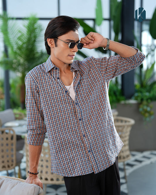 Black and Orange   Cotton Check Full Sleeve Shirt – Kairo