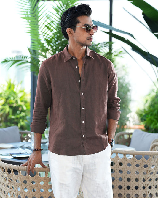 Coffee Color Full Sleeve Remi-Cotton Shirt – Kairo