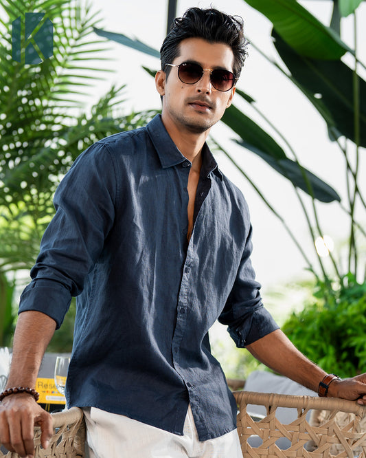Navy Blue Remi Cotton  Full Sleeve Shirt – Kairo