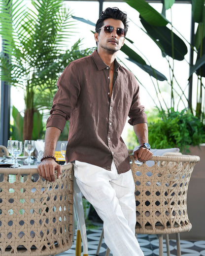 Coffee Color Full Sleeve Remi-Cotton Shirt – Kairo
