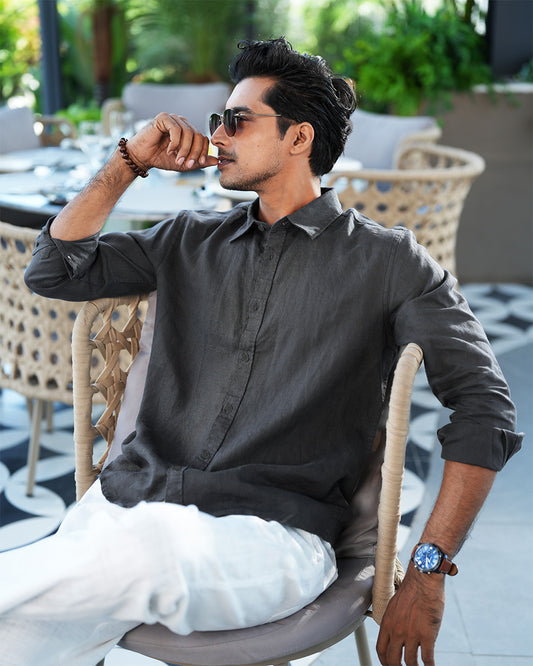 Black Full Sleeve Remi-Cotton Shirt – Kairo