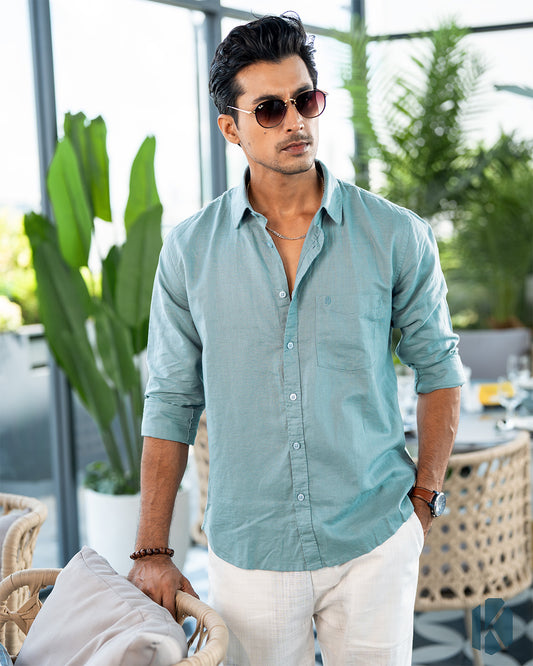 Stone Blue Remi Cotton  Full Sleeve Shirt – Kairo