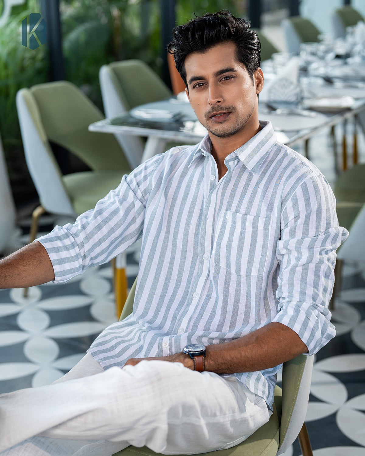 White & Mosh Green Remi Cotton Full Sleeve Shirt – Kairo