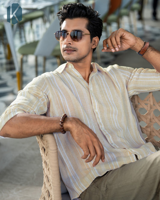 Beige & White Cotton Stripe Full Sleeve Shirt – Kairo
