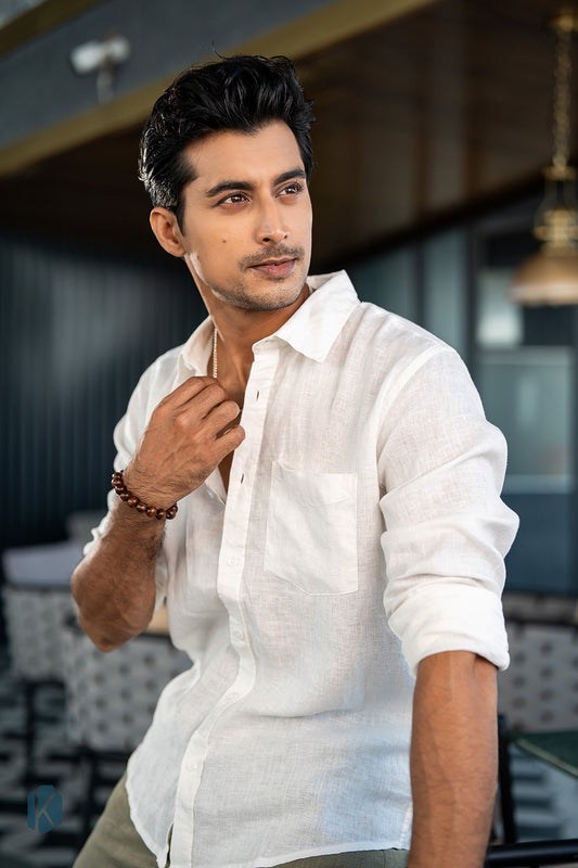 White Remi-Cotton Full Sleeve Shirt – Kairo