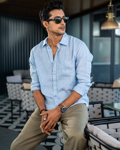 Sky Blue Remi Cotton  Full Sleeve Shirt – Kairo