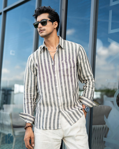 Black & Brown Striped Full-Sleeve Remi Cotton Shirt – Kairo