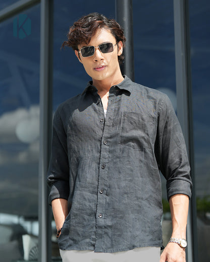Black Full Sleeve Remi-Cotton Shirt – Kairo