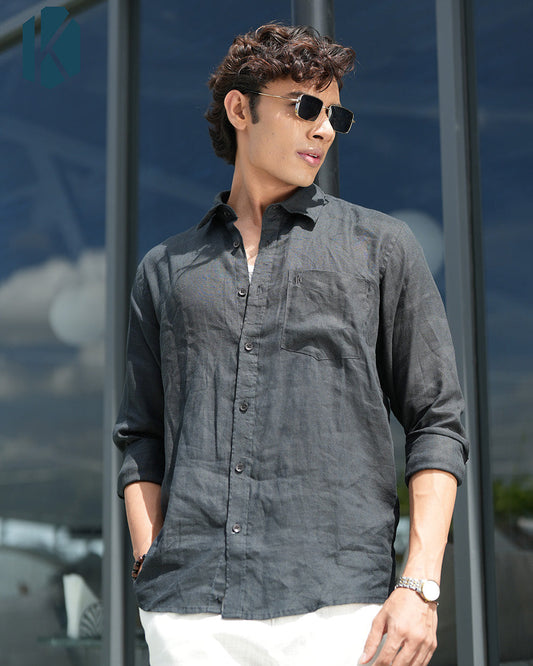 Black Full Sleeve Remi-Cotton Shirt – Kairo