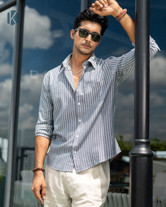 White - Gray Cotton  Full Sleeve Shirt – Kairo
