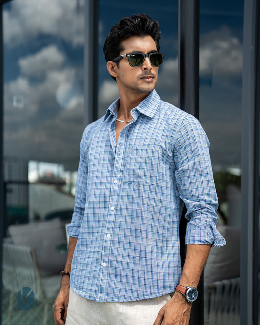 Blue & Black Cotton Check Full Sleeve Shirt – Kairo
