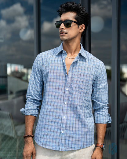 Blue & Black Cotton Check Full Sleeve Shirt – Kairo