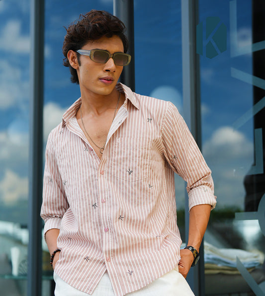 Brick White Cotton Stripe Full Sleeve Shirt – Kairo