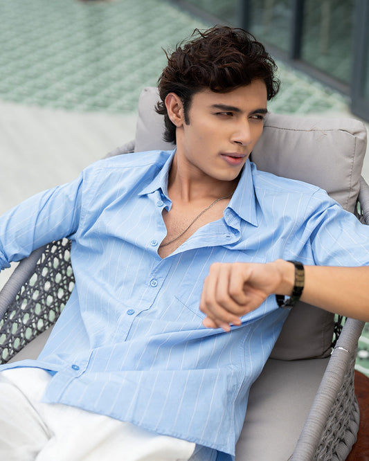 Light Blue & White Stripe Full Sleeve Cotton Shirt – Kairo