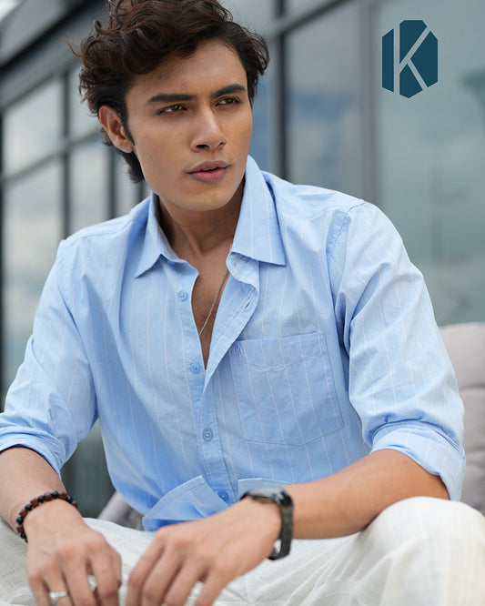 Light Blue & White Stripe Full Sleeve Cotton Shirt – Kairo