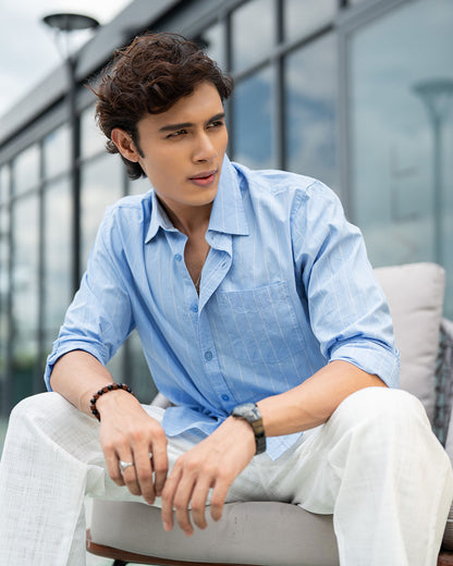 Light Blue & White Stripe Full Sleeve Cotton Shirt – Kairo