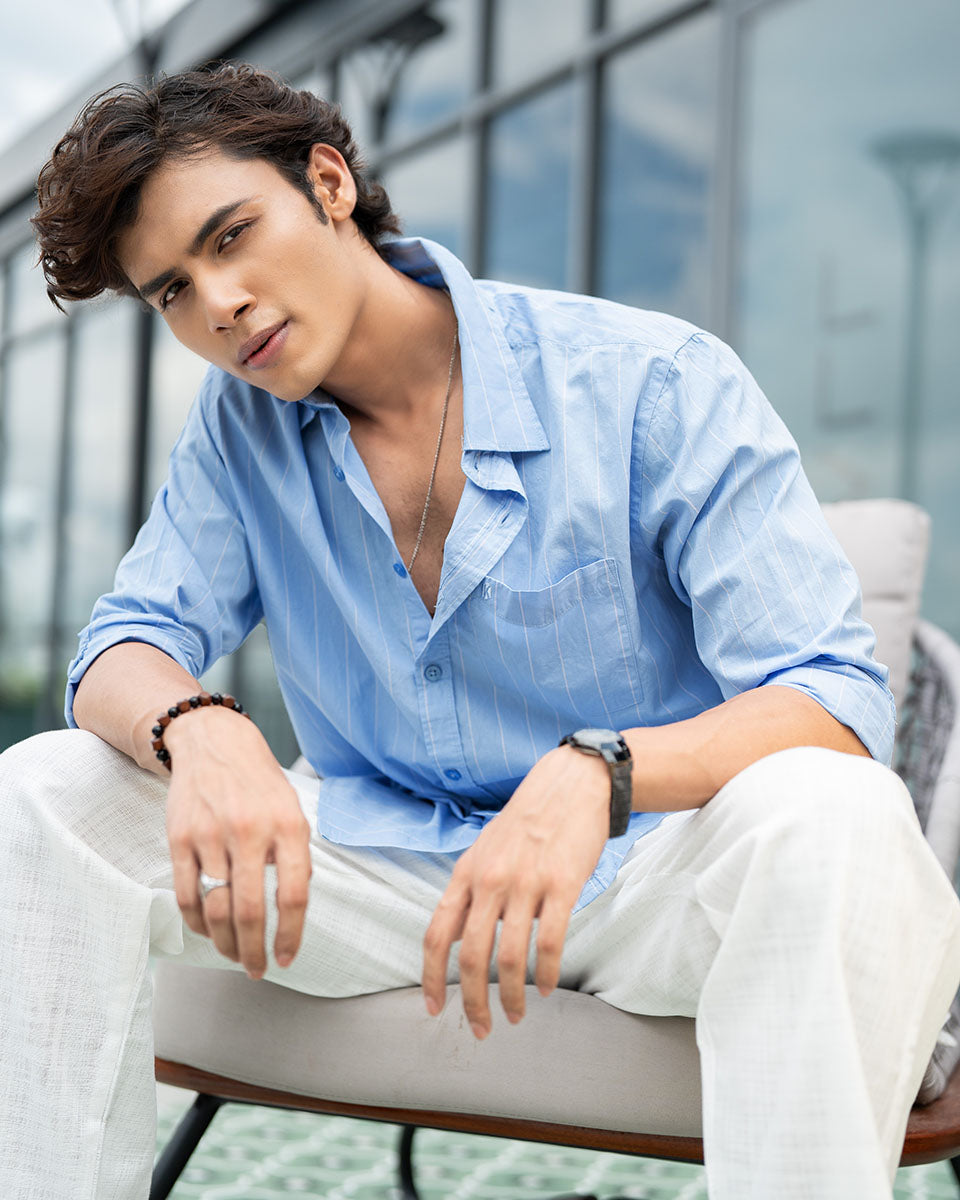 Light Blue & White Stripe Full Sleeve Cotton Shirt – Kairo