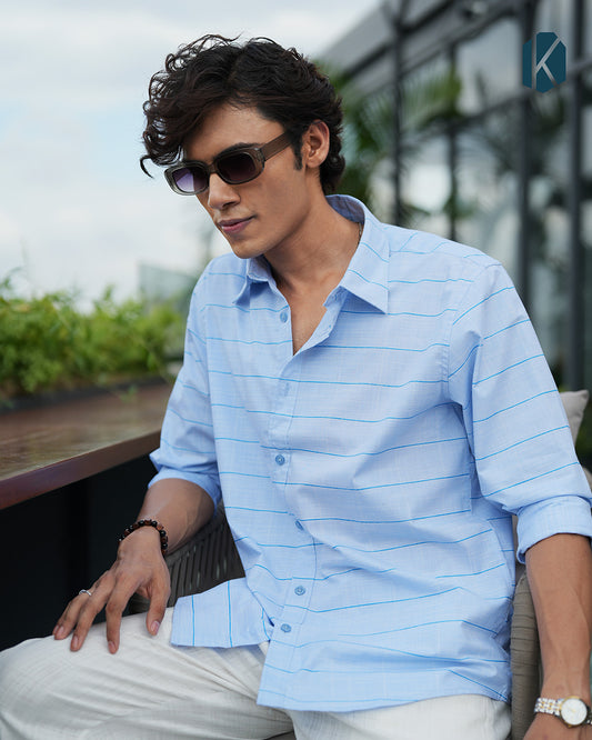 Sky Blue Cotton Stripe Full Sleeve Shirt – Kairo