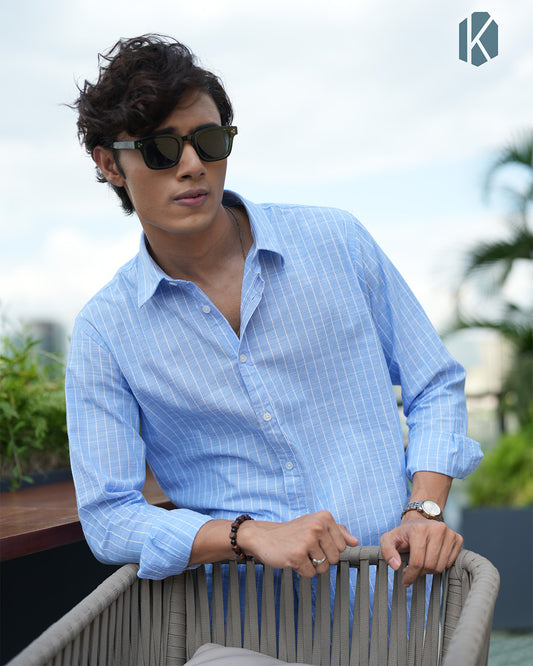 Violet Blue and White Remi Cotton Stripe Full Sleeve Shirt – Kairo