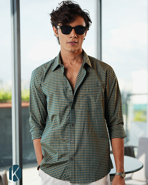 Blue and Yellow Cotton Check Full Sleeve Shirt – Kairo