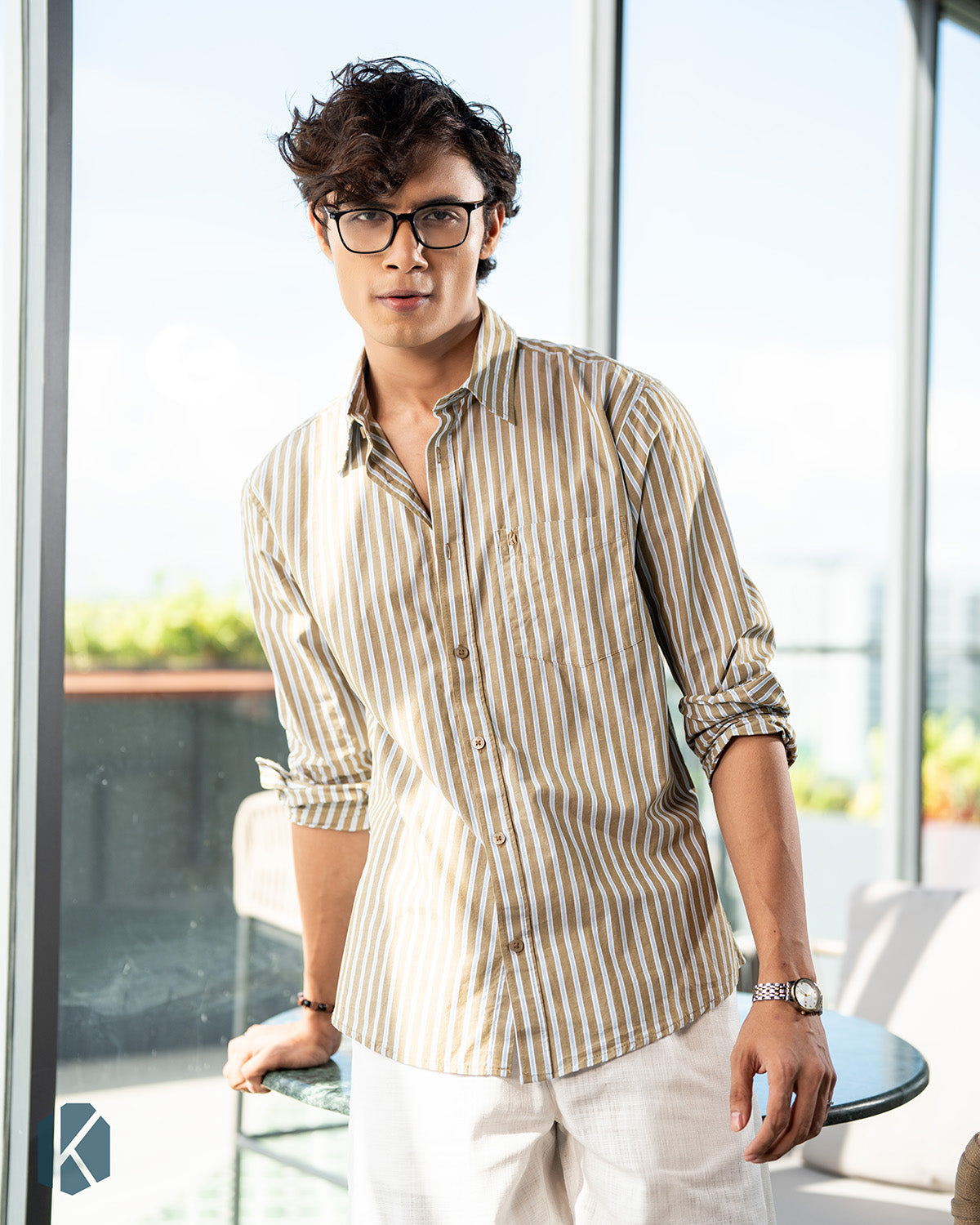 Brown And White  Cotton  Full Sleeve Shirt – Kairo