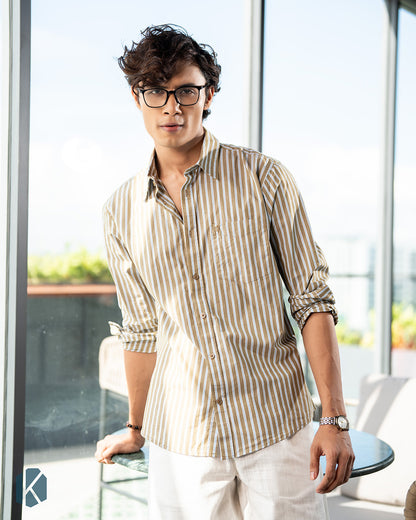 Brown And White  Cotton  Full Sleeve Shirt – Kairo