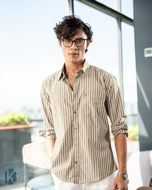 Brown And White  Cotton  Full Sleeve Shirt – Kairo