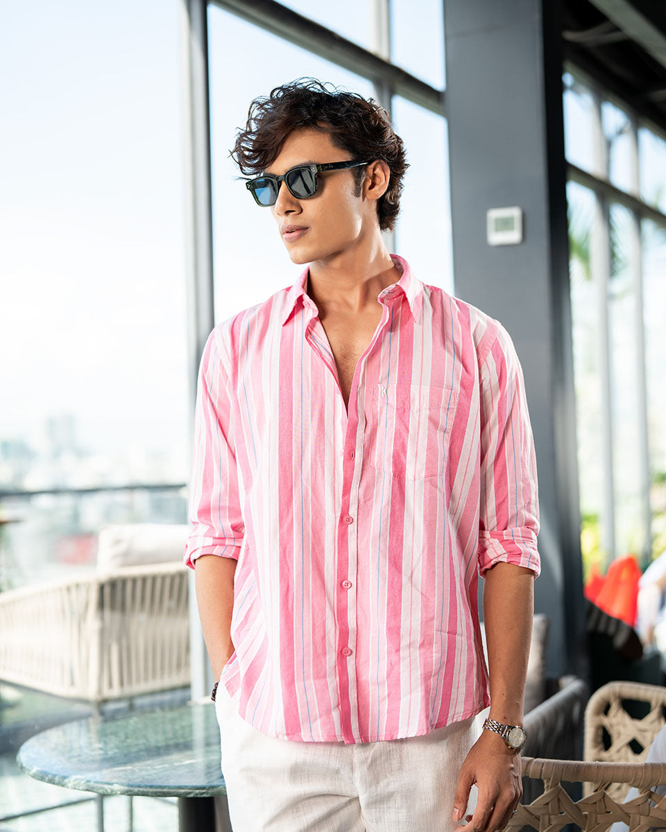 Pink & White Cotton Stripe Full Sleeve Shirt – Kairo