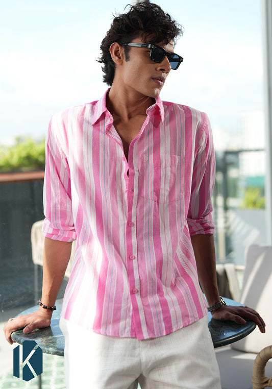 Pink & White Cotton Stripe Full Sleeve Shirt – Kairo