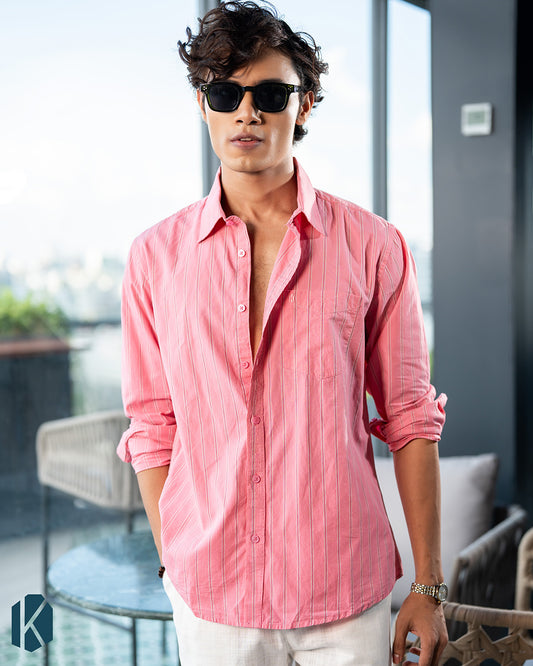 Pink And Red Cotton Stripe Full Sleeve Shirt – Kairo