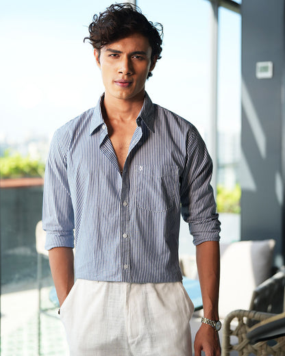 Blue And White  Cotton  Full Sleeve Shirt – Kairo