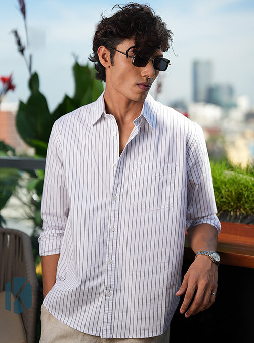 Black And White Striped Full Sleeve Remi-Cotton Shirt – Kairo