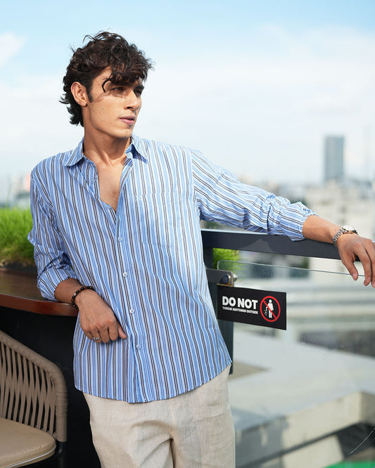 Blue - Black Stripes  Full Sleeve Cotton Shirt – Kairo