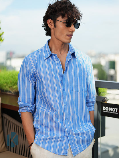 Tufts Blue and White  Cotton  Full Sleeve Shirt – Kairo
