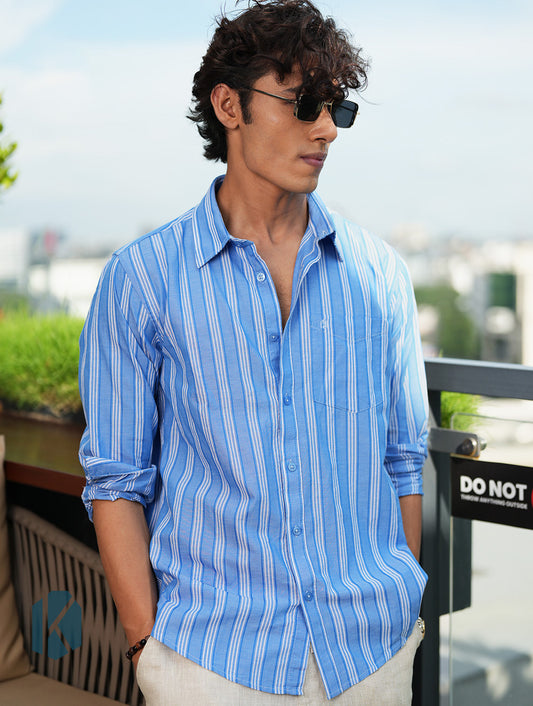 Tufts Blue and White  Cotton  Full Sleeve Shirt – Kairo