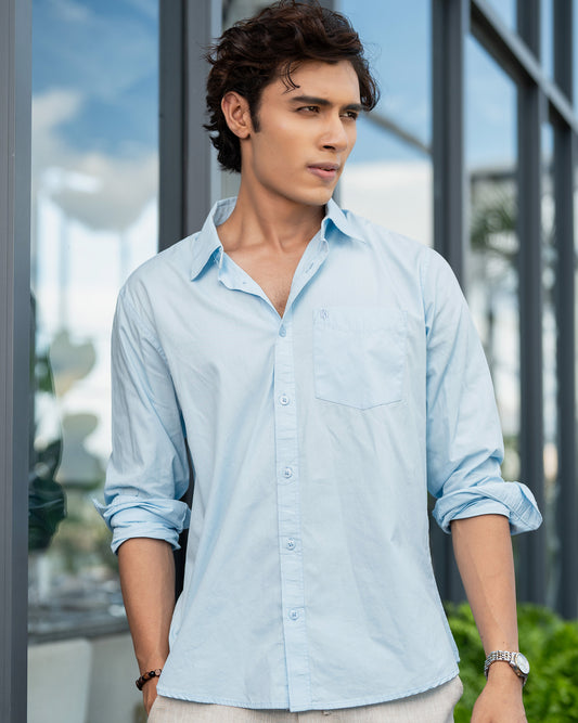 Sky Blue Cotton Full Sleeve Cotton Shirt – Kairo