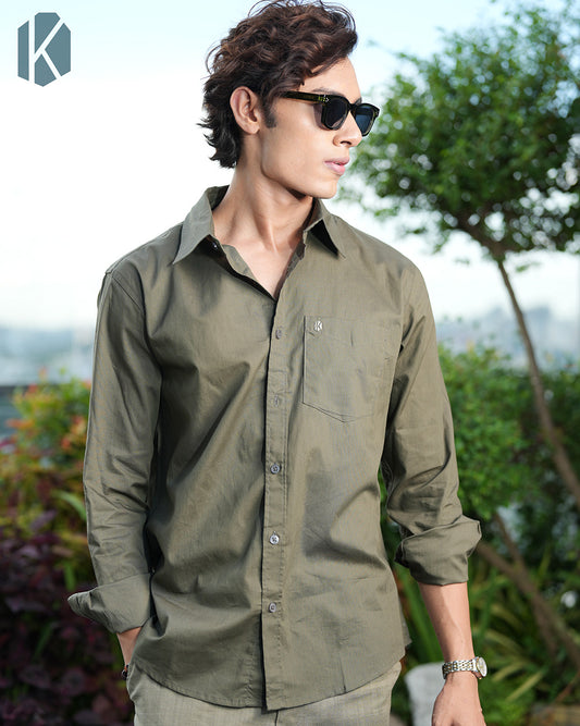 Olive Cotton Full Sleeve Cotton Shirt – Kairo