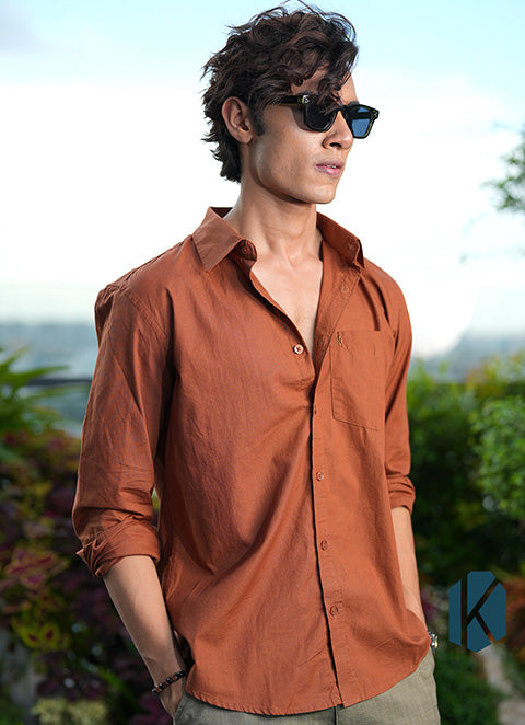 Rust Orange Full-Sleeve Cotton Shirt – Kairo