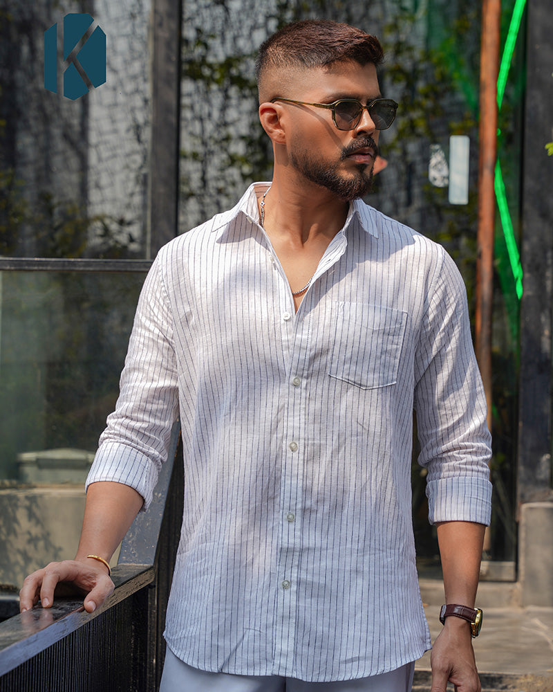White Pinstripe Full Sleeve Shirt - Premium Remi Cotton